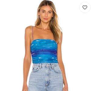 Superdown Lizzie Shirred Cami top in blue ombré size small